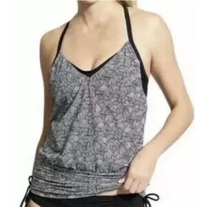 Athleta Laguna Side Scrunch Black White Tankini Top Swimwear Size 34D/DD